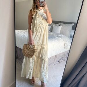 Apricot/tan halter maxi dress